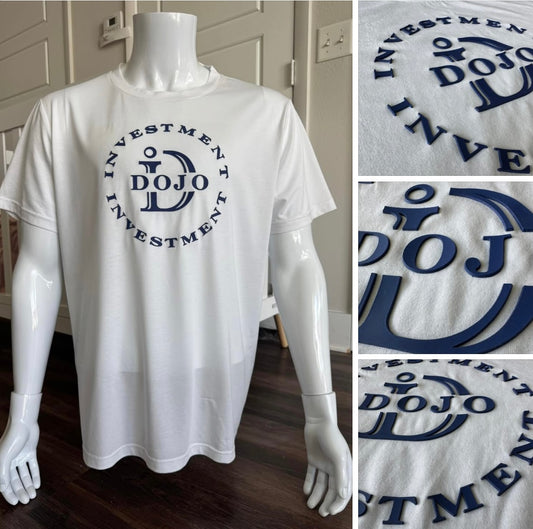 White with Blue Embossed Raised Logo